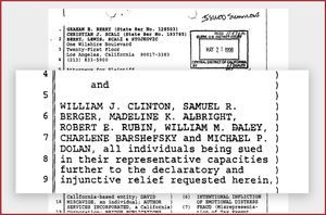 As part of his harassment campaign, in May 1998 Graham Berry filed a 166-page conspiracy-theory suit naming more than 60 defendants, including U.S. President Bill Clinton, cabinet officials, and the Church of Scientology and its leader. The court dismissed the suit and sanctioned Berry.