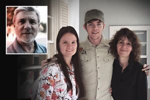 Mike Rinder (insert) and the daughter, son and wife he deserted in 2007