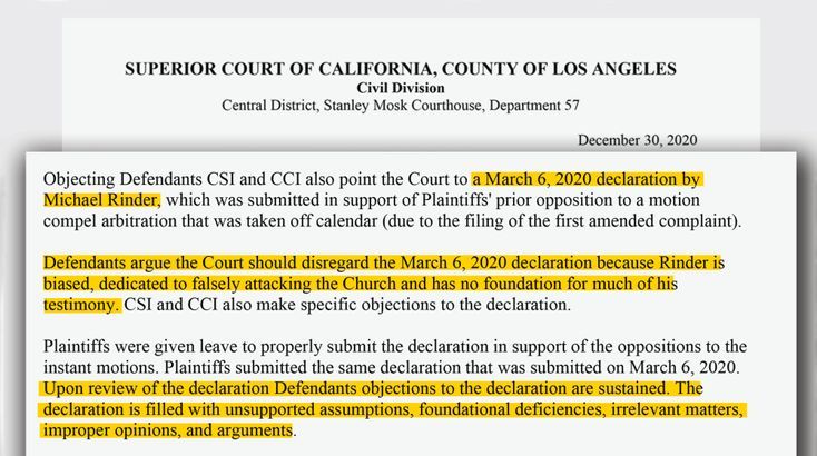 L.A. Superior Court strikes Mike Rinder’s “expert testimony” in December 2020.