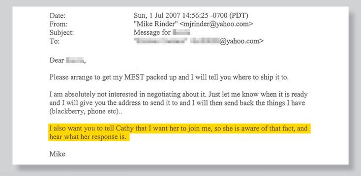 Mike Rinder’s email, sent three weeks after he walked out on his family